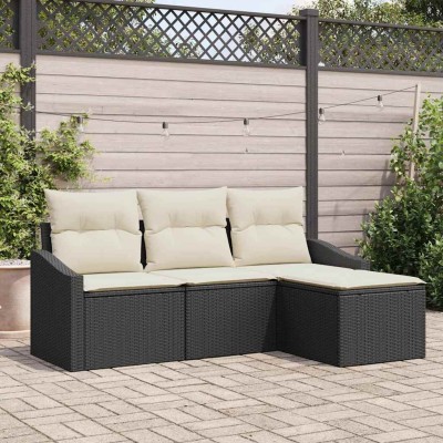 Conjunto de sofá de jardín con cojín 4 pcs Negro y crema
