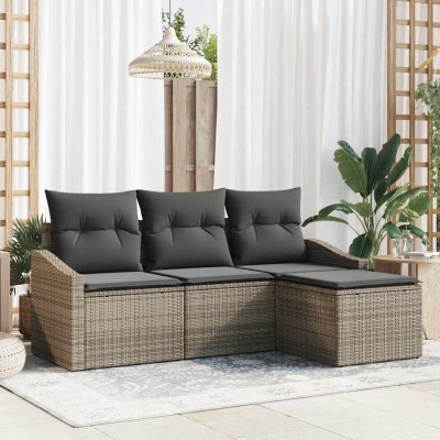 Conjunto de sofá de jardín con cojín 4 pcs Gris