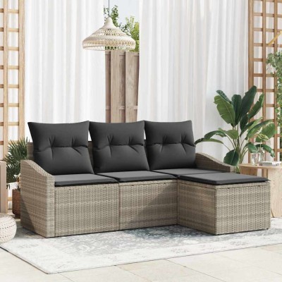 Conjunto de sofá de jardín con cojín 4 pcs Gris Claro