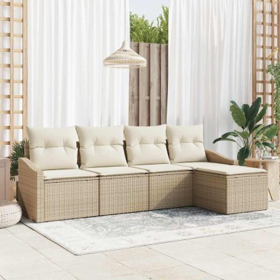 Conjunto de Comedor de Jardín con cojín 5 pcs Beige y Crema