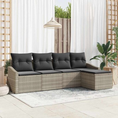 Conjunto de Comedor de Jardín con cojín 5 pcs Gris Claro