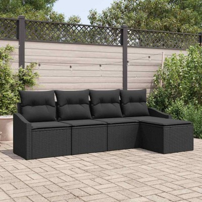 Conjunto de Comedor de Jardín con cojín 5 pcs Negro