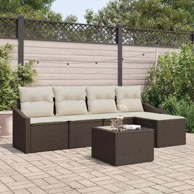 Conjunto de Comedor de Jardín con cojín 6 pcs Marrón y crema