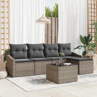 Conjunto de Comedor de Jardín con cojín 6 pcs Gris Claro