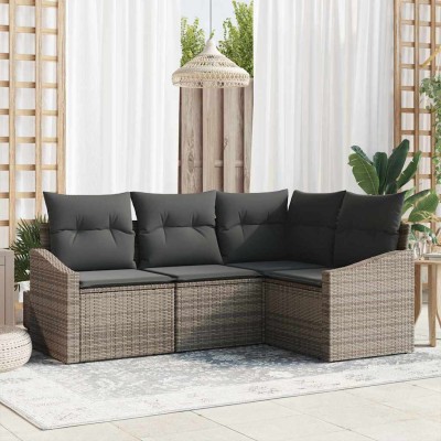 Conjunto de Comedor de Jardín con cojín 4 pcs Gris