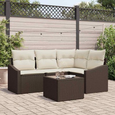 Conjunto de Comedor de Jardín con cojín 5 pcs Marrón y crema