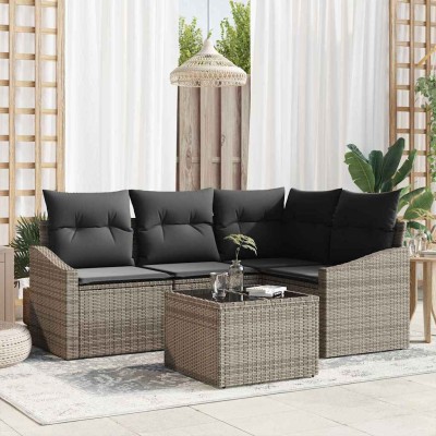 Conjunto de Comedor de Jardín con cojín 5 pcs Gris Claro