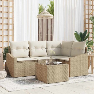 Conjunto de Comedor de Jardín con cojín 5 pcs Beige y Crema