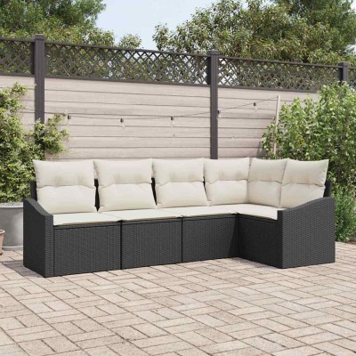 Conjunto de Comedor de Jardín con cojín 5 pcs Negro y crema
