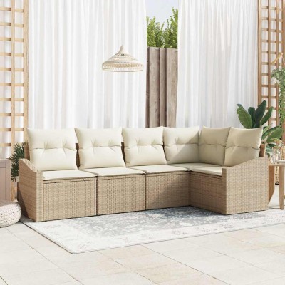 Conjunto de Comedor de Jardín con cojín 5 pcs Beige y Crema