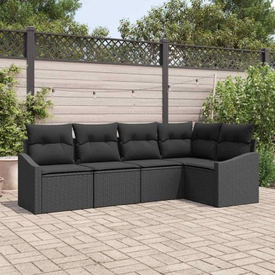 Conjunto de Comedor de Jardín con cojín 5 pcs Negro
