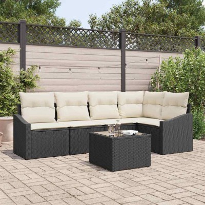Conjunto de Comedor de Jardín con cojín 6 pcs Marrón y crema