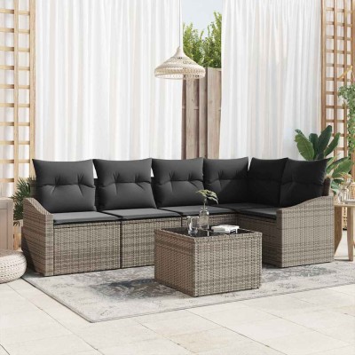 Conjunto de Comedor de Jardín con cojín 6 pcs Gris Claro