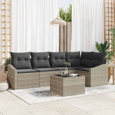 Conjunto de Comedor de Jardín con cojín 6 pcs Gris Claro