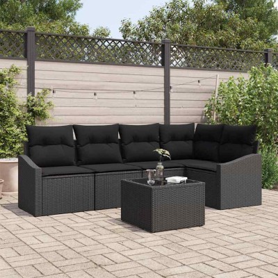 Conjunto de Comedor de Jardín con cojín 6 pcs Negro