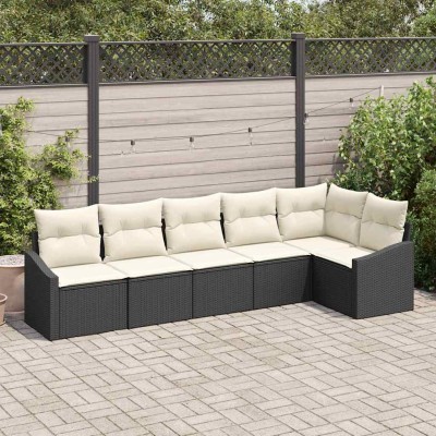 Conjunto de Comedor de Jardín con cojín 6 pcs Negro y crema