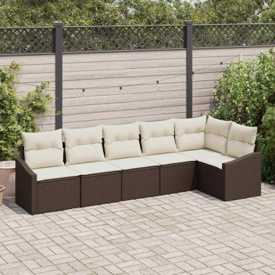 Conjunto de Comedor de Jardín con cojín 6 pcs Marrón y crema