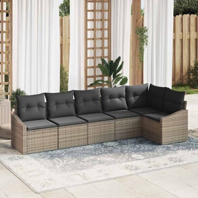 Conjunto de Comedor de Jardín con cojín 6 pcs Gris