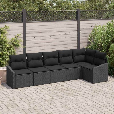 Conjunto de Comedor de Jardín con cojín 6 pcs Negro