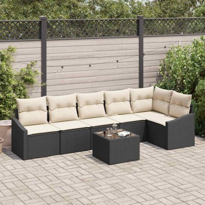 Conjunto de Comedor de Jardín con cojín 7 pcs Marrón y crema