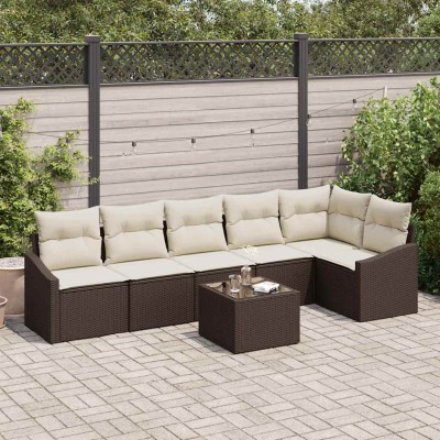Conjunto de Comedor de Jardín con cojín 7 pcs Marrón y crema