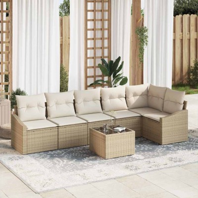 Conjunto de Comedor de Jardín con cojín 7 pcs Beige y Crema