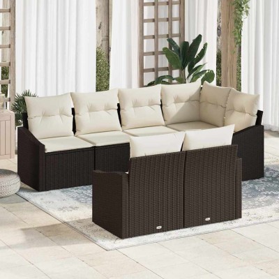 Conjunto de Comedor de Jardín con cojín 7 pcs Marrón y crema