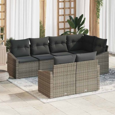 Conjunto de Comedor de Jardín con cojín 7 pcs Gris