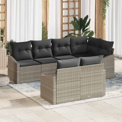 Conjunto de Comedor de Jardín con cojín 7 pcs Gris Claro