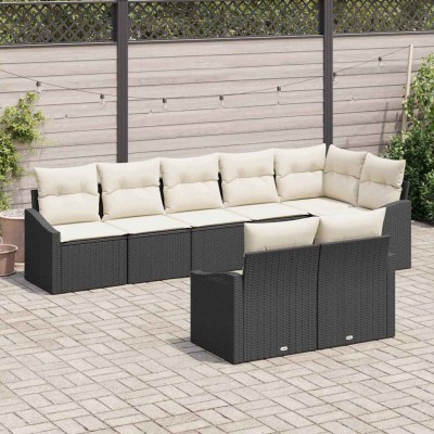 Conjunto de Comedor de Jardín con cojín 8 pcs Negro y crema