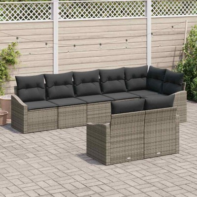 Conjunto de Comedor de Jardín con cojín 8 pcs Gris