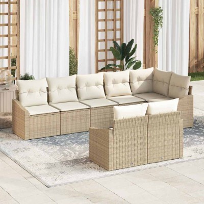 Conjunto de Comedor de Jardín con cojín 8 pcs Beige y Crema