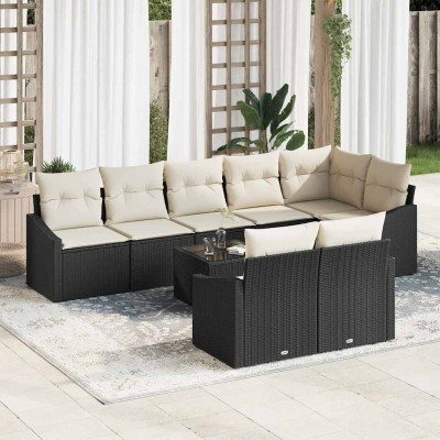 Conjunto de Comedor de Jardín con cojín 9 pcs Marrón y crema