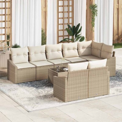 Conjunto de Comedor de Jardín con cojín 9 pcs Beige y Crema