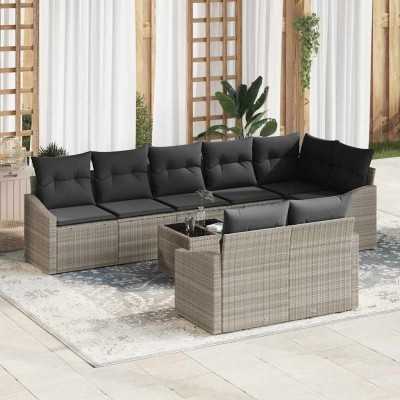 Conjunto de Comedor de Jardín con cojín 9 pcs Gris Claro