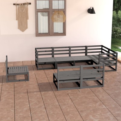 Muebles de jardín 8 piezas gris madera de pino maciza