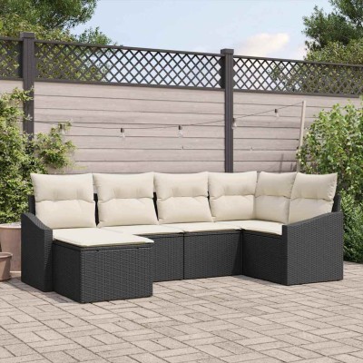 Conjunto de Comedor de Jardín con cojín 6 pcs Negro y crema