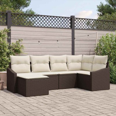 Conjunto de Comedor de Jardín con cojín 6 pcs Marrón y crema