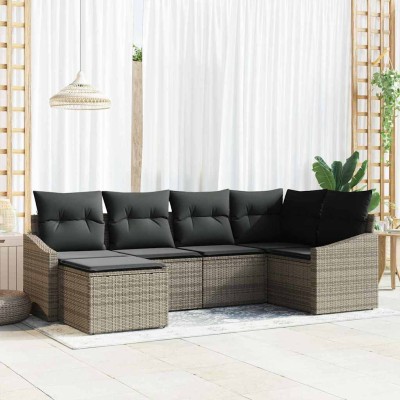 Conjunto de Comedor de Jardín con cojín 6 pcs Gris