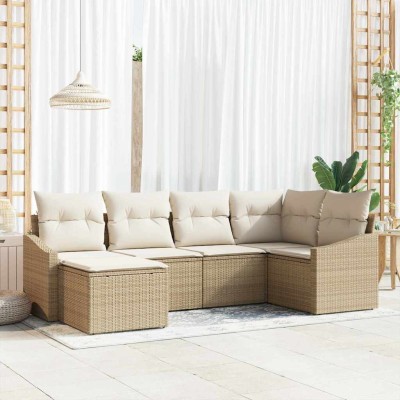 Conjunto de Comedor de Jardín con cojín 6 pcs Beige y Crema