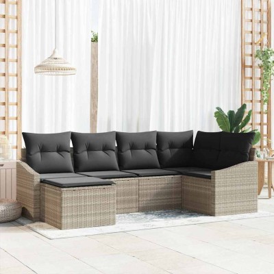 Conjunto de Comedor de Jardín con cojín 6 pcs Gris Claro