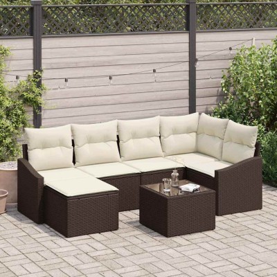 Conjunto de Comedor de Jardín con cojín 7 pcs Marrón y crema