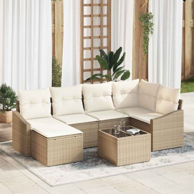 Conjunto de Comedor de Jardín con cojín 7 pcs Beige y Crema