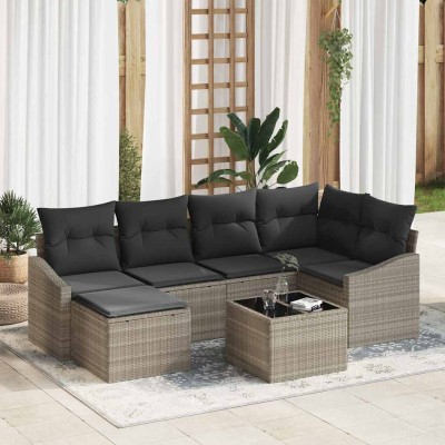 Conjunto de Comedor de Jardín con cojín 7 pcs Gris Claro