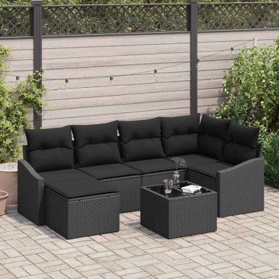 Conjunto de Comedor de Jardín con cojín 7 pcs Negro