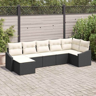 Conjunto de Comedor de Jardín con cojín 7 pcs Negro y crema