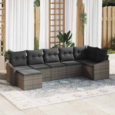 Conjunto de Comedor de Jardín con cojín 7 pcs Gris