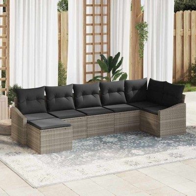 Conjunto de Comedor de Jardín con cojín 7 pcs Gris Claro