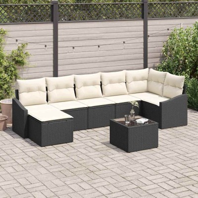 Conjunto de Comedor de Jardín con cojín 8 pcs Marrón y crema