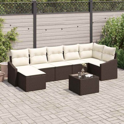 Conjunto de Comedor de Jardín con cojín 8 pcs Marrón y crema